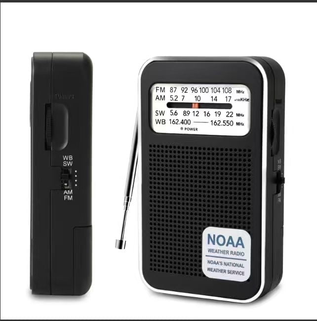 Rechargeable Emergency NOAA Weather Radio, 4 Bands AM FM SW WB Pocket Radio with Best Reception, Portable Battery Operated Transistor Radio with 3.5mm Earphone Jack for Gift, Elder (2 Power Source)