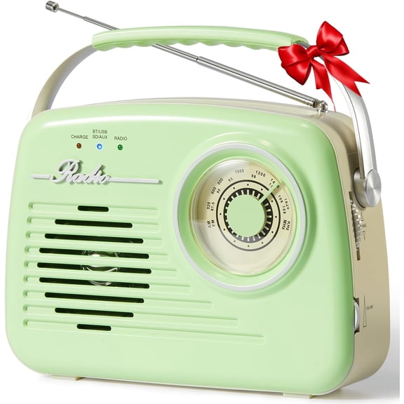 Small Radios Portable AM FM, Vintage Transistor Radio with Bluetooth, Battery Operated and Plug in Wall Retro Radio for Home/Outdoor, Large Dial Easy to Use, Christmas Seniors Gifts