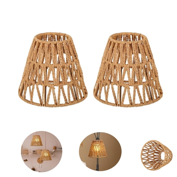 Small Rattan Bell Lamp Shade,QZS Light Shade Replacement for Wall Lights,Portable Cover Replacement for Living Rooms,Bedrooms,Dining Rooms,1.57x5.9x6.22",2Pack
