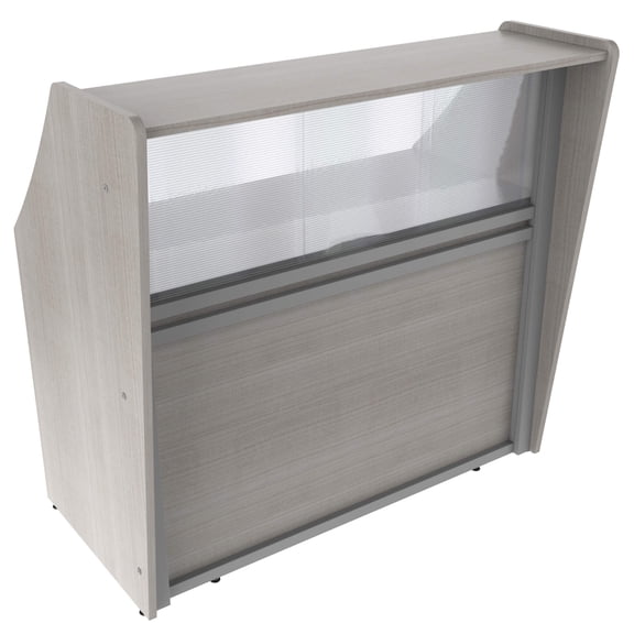 Small Reception Desk with Clear Acrylic Panel, 48" W Front Counter Office Reception Desk with Metal Frame, Ash - with Assembly