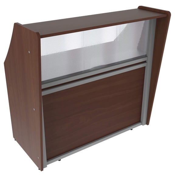 Small Reception Desk with Clear Acrylic Panel, 48" W Front Counter Office Reception Desk with Metal Frame, Cherry - Self Assembly