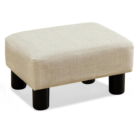 Small Rectangle Foot Stool, PU Linen Fabric Footrest Ottoman with Non-Skid Plastic Legs, Modern Rectangle Footrest Small Step Stool Ottoman for Couch, Desk, Office, Living Room, Beige