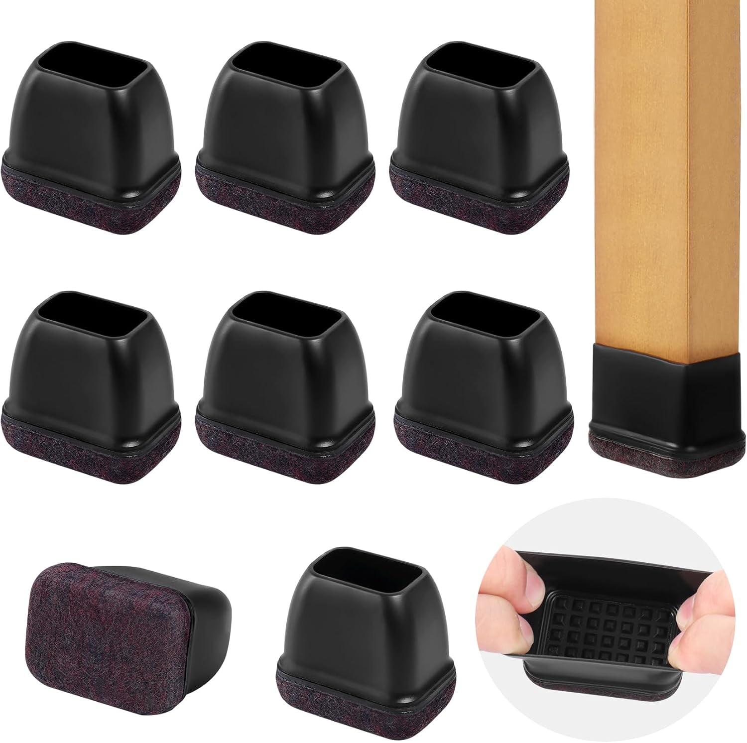 Small Rectangle Silicone Chair Leg Caps with Felt Pads, 8PCS ...