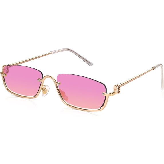 Small Rectangle Sunglasses for Women Retro Half Metal Frame Driving Sun ...