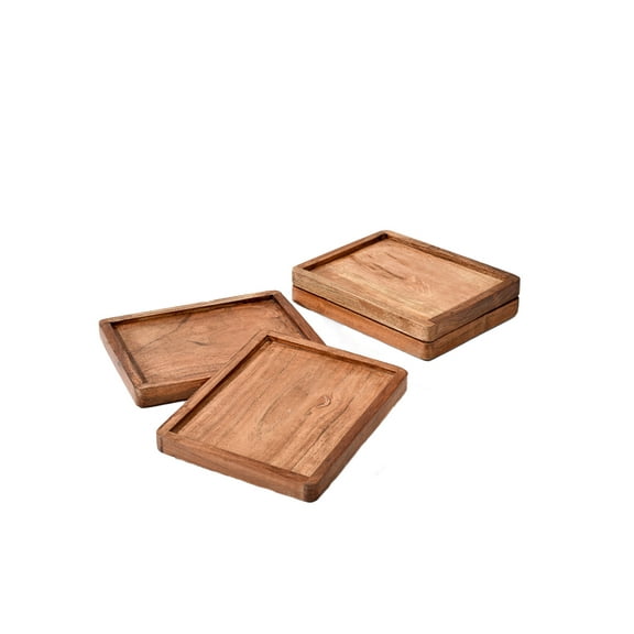 Small Rectangular Acacia Wood Tray, 7" L X 5.5" W X 0.75" H- Set of 4