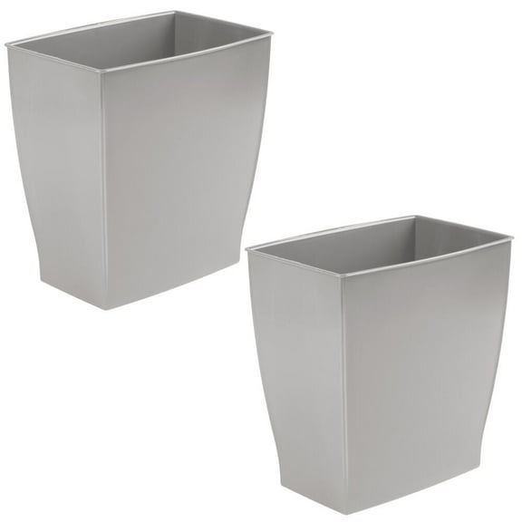 iDesign Plastic Bathroom Vanity Trash Can, 2.5 Gallon/9.5L. Modern Garbage Can for Bedroom, Office, 2-Pack, Gray