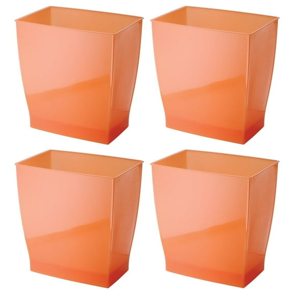 iDesign Plastic Bathroom Vanity Trash Can, 2.5 Gallon/9.5L. Modern Garbage Can for Bedroom, Office, 4-Pack, Orange