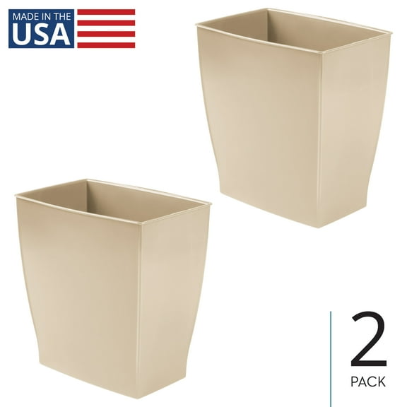 iDesign Plastic Bathroom Vanity Trash Can, 2.5 Gallon/9.5L. Modern Garbage Can for Bedroom, Office, 2-Pack, Brown