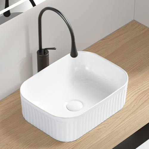 Small Rectangular Above Counter Bathroom Vessel Sink, White Stone Resin Basin, Matte Texture, Repairable Surface, Without Pop-up Drain, Art Washing Sink