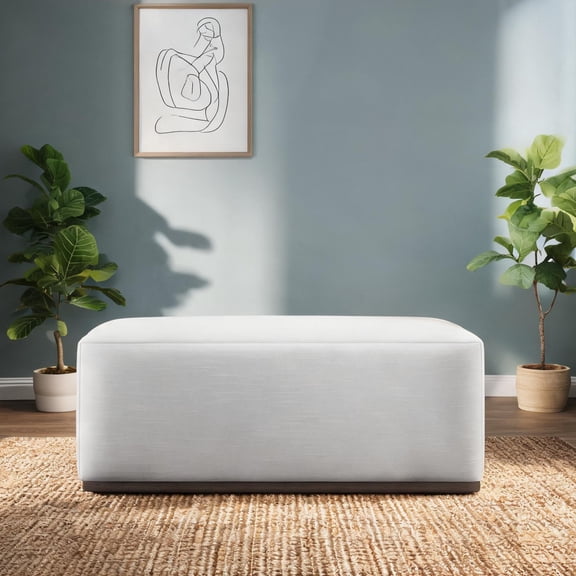 Small Rectangular Footstool Modern Classic White Wood and Fabric Ottoman