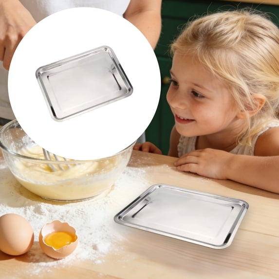 Small Rectangular Metal Serving Tray - 10.6" x 7.9" Stainless Steel Platter, Lightweight & Stackable Food Tray for Snacks, Bread, or Condiments in Cafes & Home Kitchen