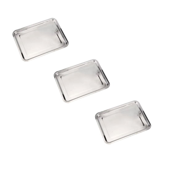 Small Rectangular Metal Serving Tray (3 Pack) - 10.6" x 7.9" Stainless Steel Platter, Lightweight & Stackable Food Tray for Snacks, Bread, or Condiments in Cafes & Home Kitchen