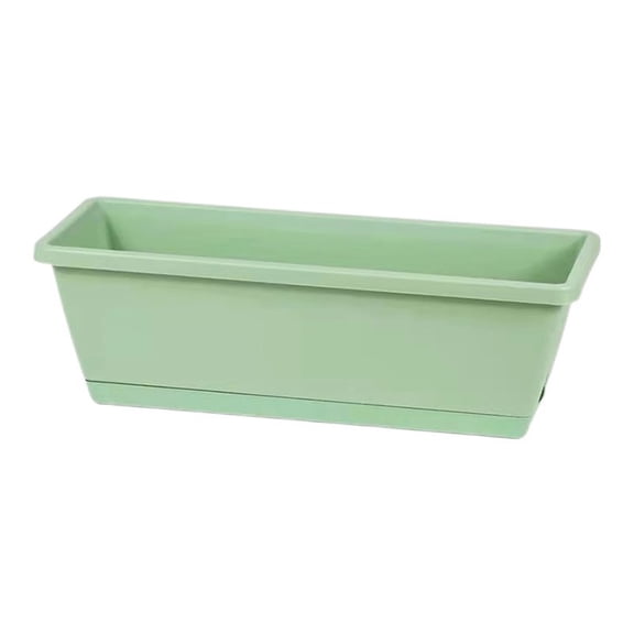 Small Rectangular Plastic Planter, 17 Inch Window Box Vegetable Pot with Tray & Drainage Holes, Indoor Outdoor Flower Herb Planter for Garden Patio Balcony, Mint Green