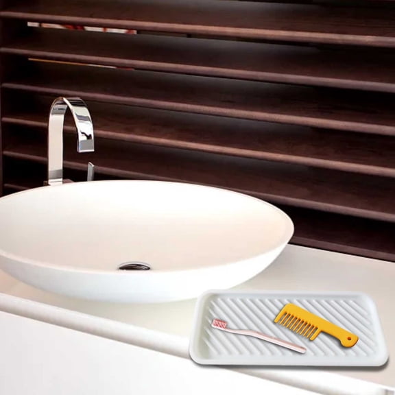 Small Rectangular Silicone Drain Mat, Soap Drying Holder and Quick Dry Drain Rack for Kitchen Bathroom Sink