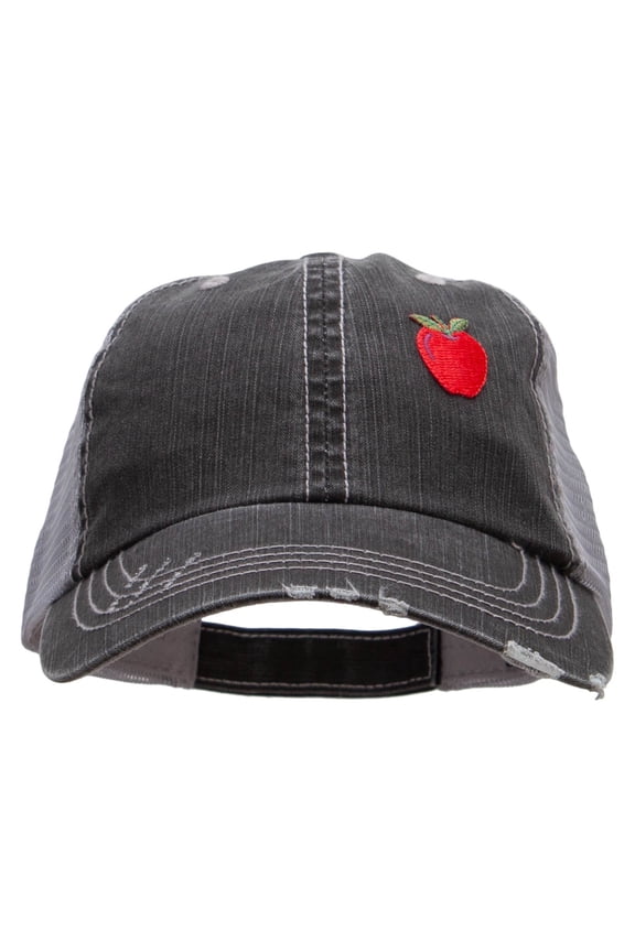 Small Red Apple Patched Low Profile Special Cotton Mesh Cap - Black OSFM
