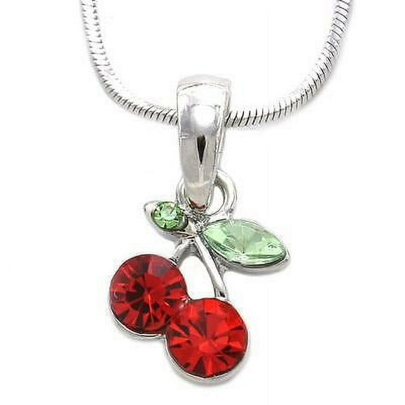 Small Red Cherry Fruit Green Leaf Chain Charm Pendant Necklace Jewelry n780