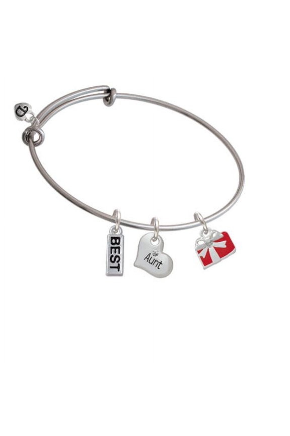 Small Red Enamel Present Aunt Heart Expandable Bangle Bracelet