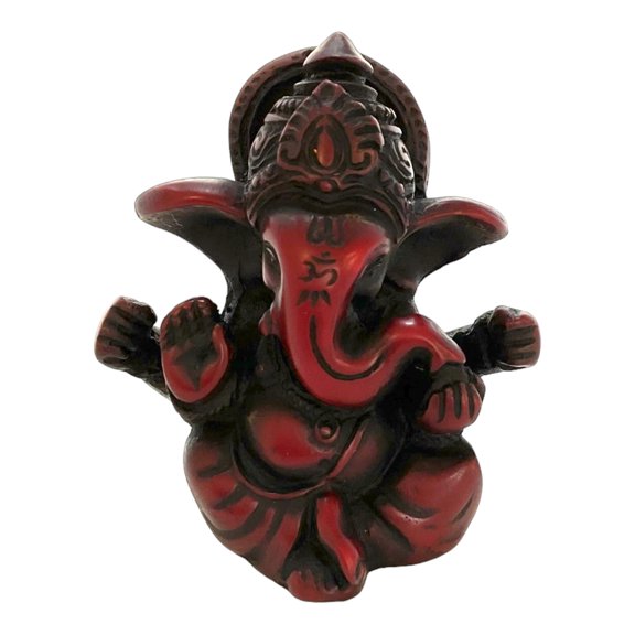 Small Red Ganesha Resin Figurine 2.5 Inch Made in Nepal Hindu Hinduism Deity