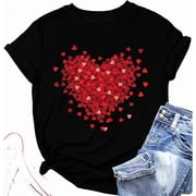 Small Red Hearts Love Graphic Women Short Sleeve Casual Tee Shirt