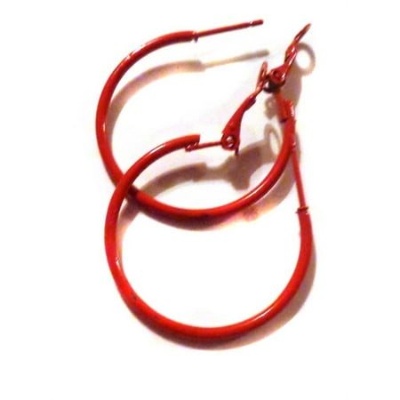 Small Red Hoop Earrings Simple thin 1.25 inch Hoop Earrings