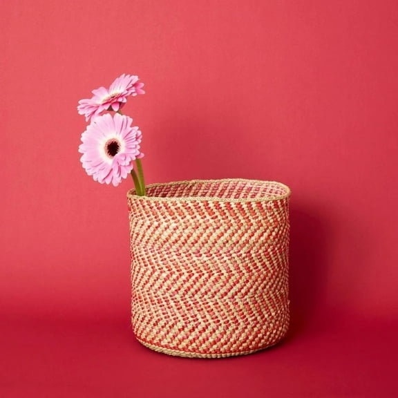 Small Red Iringa Indoor Planter Toy Storage Woven Basket