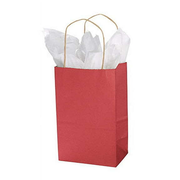Small Red Paper Shopping Bags - 5 ¼”L x 3 ½”D x 8 ½”H - Case of 100- Glossy Paper Bag with Handles - Perfect for Retail Use - Suitable as Gift Bags  Gift Bags with Handles  and Paper Bags with Handles
