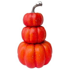 Small Red Stackable Pumpkins Faux Artificial Halloween Decoration, 9.45 Inch Stacked Pumpkin Tower for Home Party Table Kitchen Wedding Decor