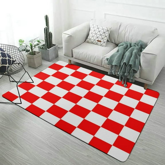 Small Red White Check Motorsport Race Flag Checkered Carpet Soft Comfy Rug for Home Living Room Bedroom Doormat Decor Area Rug Non-slip Mat 60"x 40"