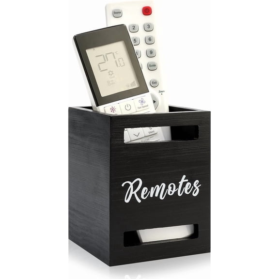 Small Remote Control Holder Wall Mount Wooden Remote Caddy Organizer for Bed Table TV Controller Box Storage Bedside Table Organizers Remotes Control Wall Holders Nightstand Accessories Black Caddy