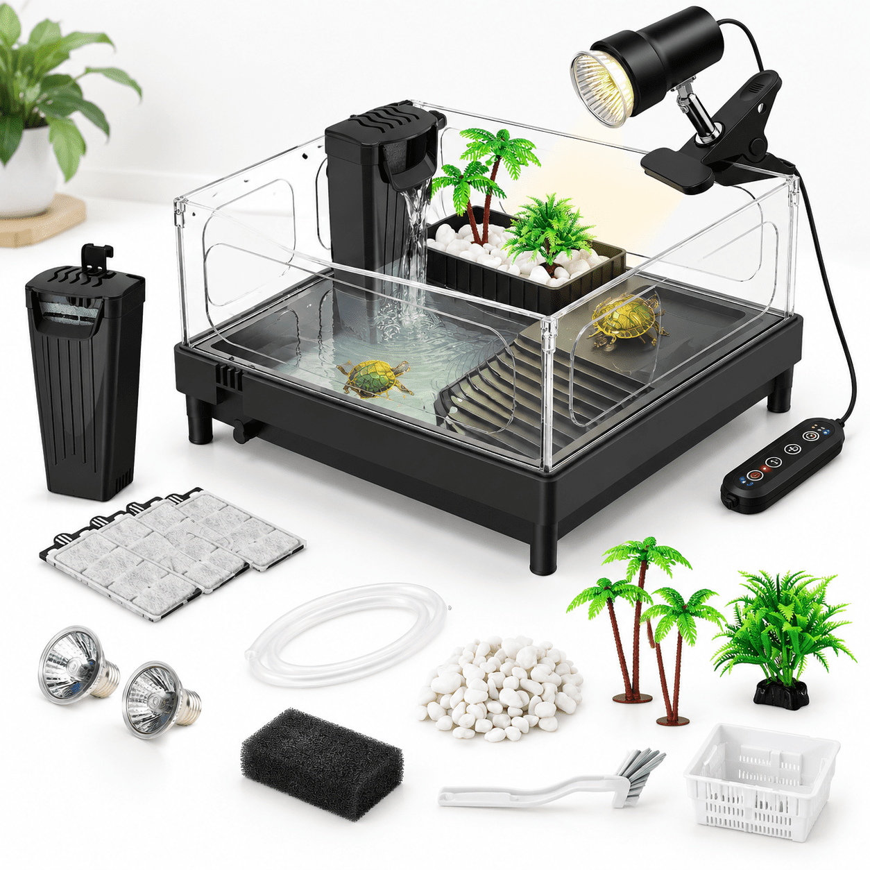 Small Reptile Starter Tank Kit with Basking Platform, Black Kit for ...