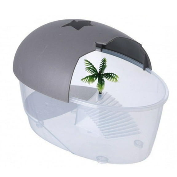 Small Reptile Terrarium Clear Plastic Gecko Habitat Equipped with Basking Island Realistic Coconut Trees for Tadpoles