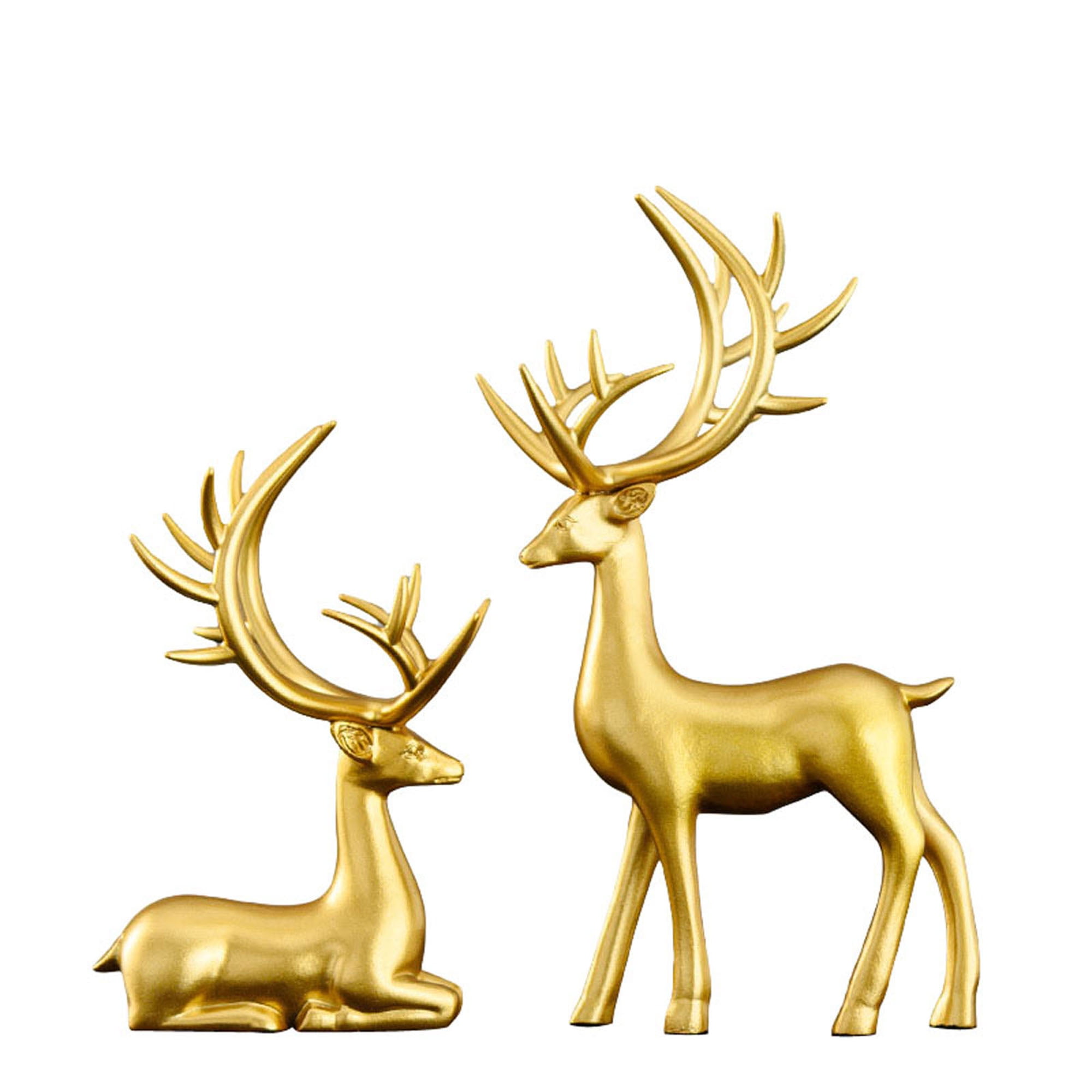 Gold Resin Deer Figurines Set for Christmas Decor