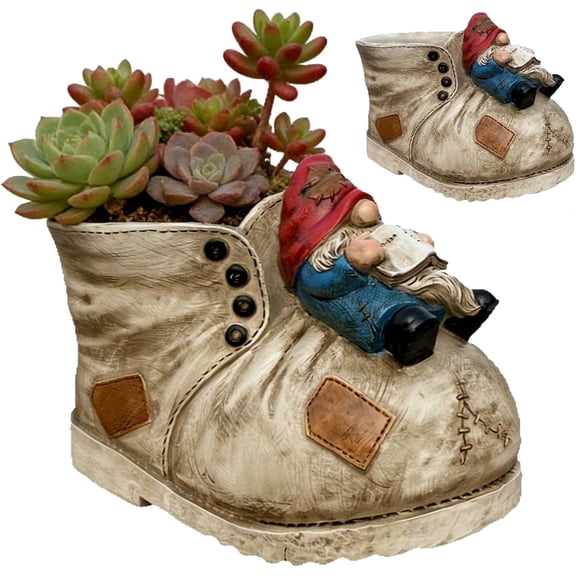 Small Resin Garden Figure Planter Pot Gnome-Style Succulent or Flower Pot with Drainage Holes, Indoor and Outdoor Use, Charming Home Decor Gift