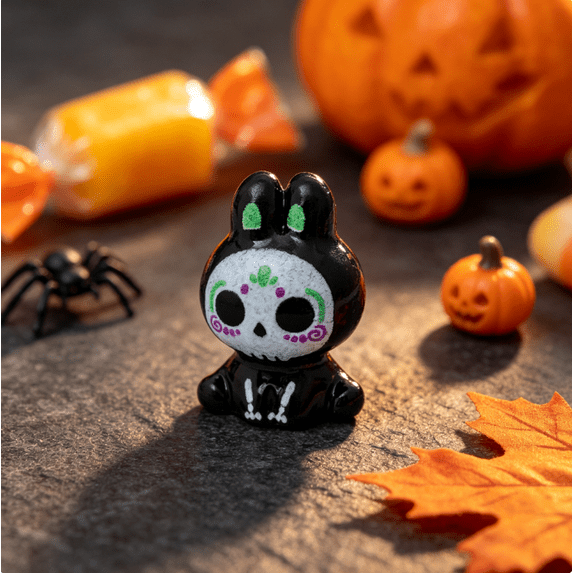 Small Resin Sugar Skull Rabbit Figurines Hand Painted Skeleton Ornament for Halloween Table Shelf and Cabinet Decor