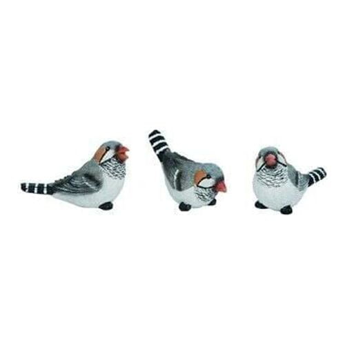 Small Resin Zebra Finch Bird Figurines Set of 3