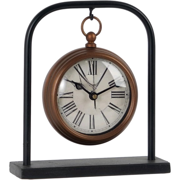 Small Vintage Desk Clock, Silent Decorative Bronze Table Clock | Non-Ticking Battery-Operated Metal Clock with Roman Numerals, Perfect for Living Rooms, Offices, Shelves, Mantels