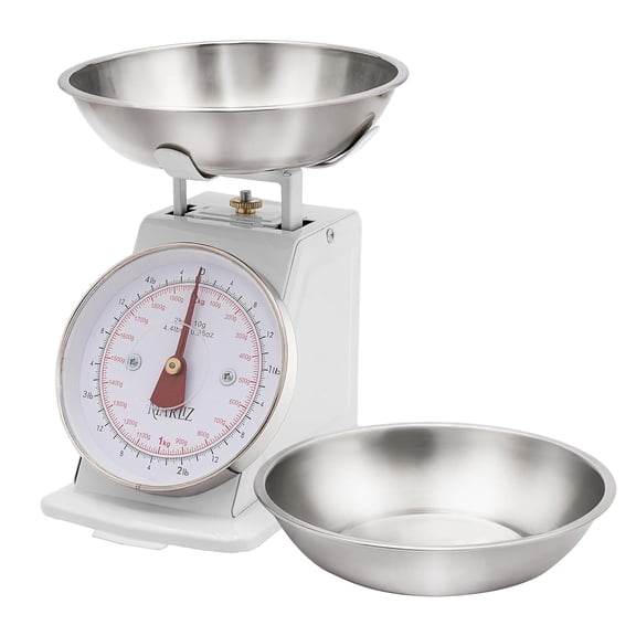 Small Retro Kitchen Scale 4.4Lb/2Kg with 2 Bowls White | Mechanical Dial Scale | Vintage Kitchen Scale