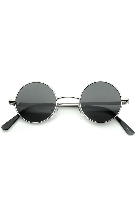 Small Retro Lennon Inspired Style Neutral-Colored Lens Round Metal Sunglasses 41mm - 41mm