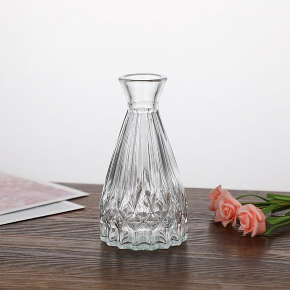 Small Ribbed Glass Vase, Decorative Textured Buds Vase for Table Centerpieces, Modern Clear Floral Container for Living Room and Office Decor, SouMaox