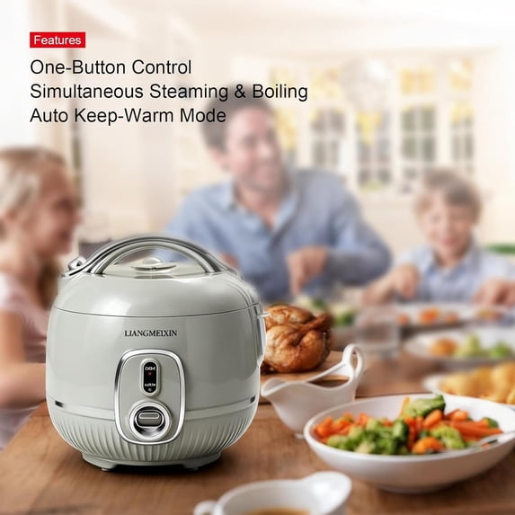 Small Rice Cooker 4-Cup Uncooked 2 Quart Non-Stick Steamer Auto Warm Green for 1-3 People