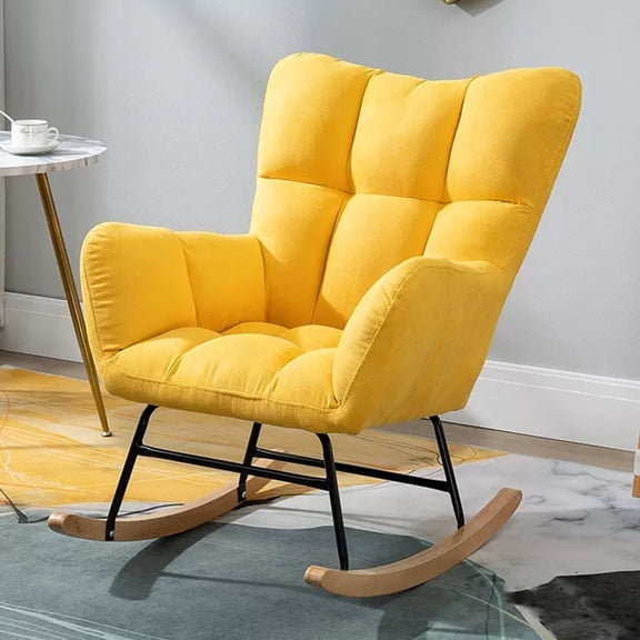 Small Rocking Lounge Chair Accent Armchair Glider Rocker for Nursery,Comfy Side Chair for Living Room,Upholstered High Back Glider Rocking Chair with Solid Wood Base