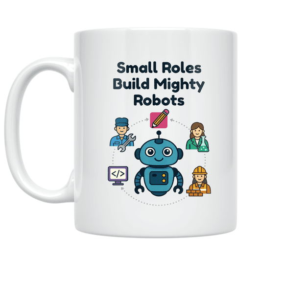 Small Roles Build Mighty Robots - Robotics Enthusiast - 11 oz Ceramic Coffee Mug