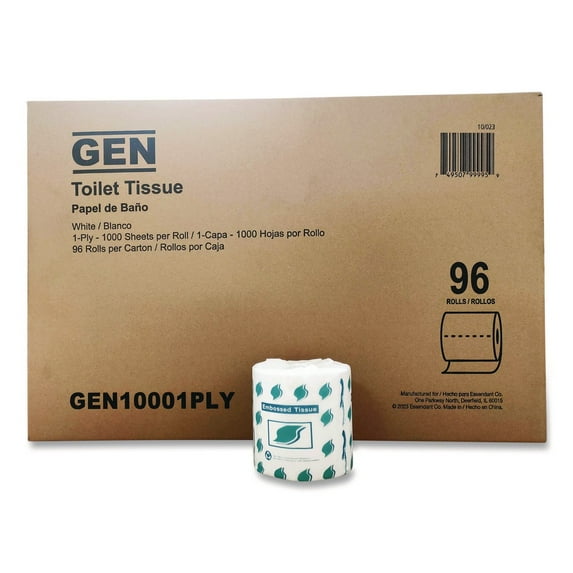 GEN GEN10001PLY 1-Ply Septic Safe Bath Tissue - White (1000 Sheets/Roll, 96 Rolls/ Carton)