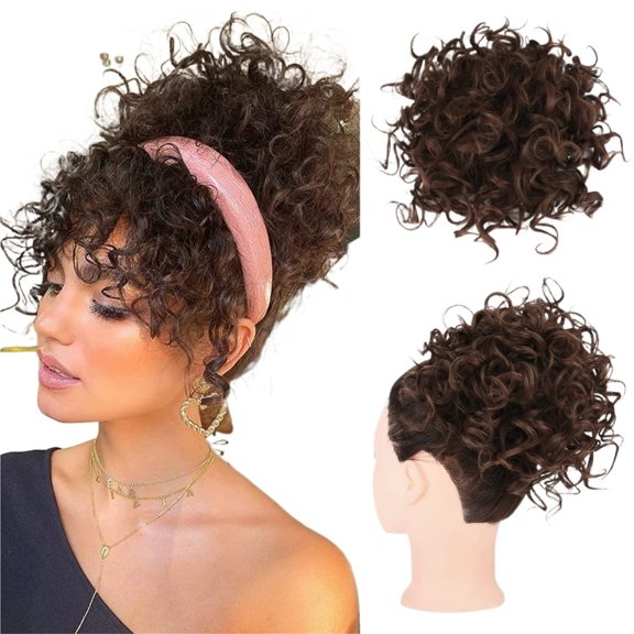 Small Roll Wig For Women With Floral Elastic Drawstring, Messy Hairstyle