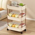thumbnail image 1 of Small Rolling Cart with Wheels | 3-Tier Mobile Storage Organizer for Bedroom, Bathroom, Kitchen & Living Room | Beige Plastic Utility Cart, 1 of 6