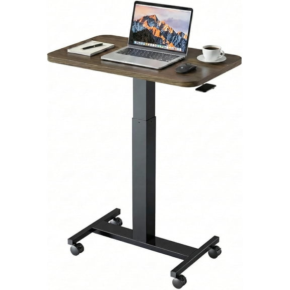 Small Rolling Laptop Standing Desk, Height Adjustable Mobile T-Base Desk with Lockable Casters, Portable Sit-Stand Workstation for Bedside & Sofa, Light Walunt