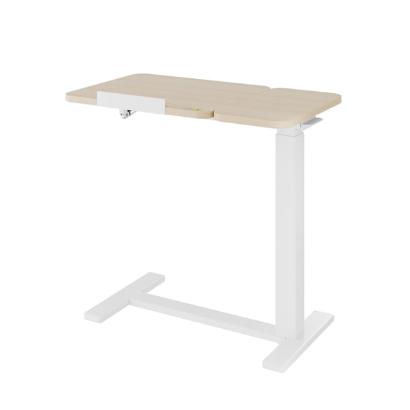 Small Rolling Overbed Table Adjustable Height with Wheels Mobile Laptop Desk with Tilting Desktop Natural wood color