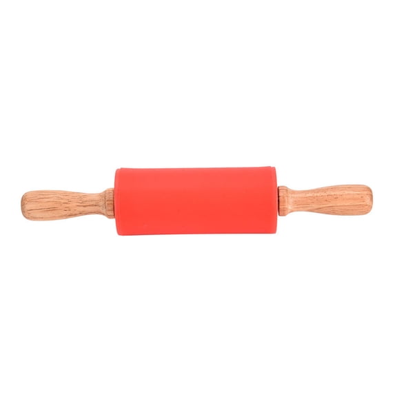 Small Rolling Pin for Kids, 9" Wooden Handle Rolling Pin Non-Stick Silicone Rolling Pins for Children Cake Baking, Silicone Rolling Pin Dough Roller(Red)
