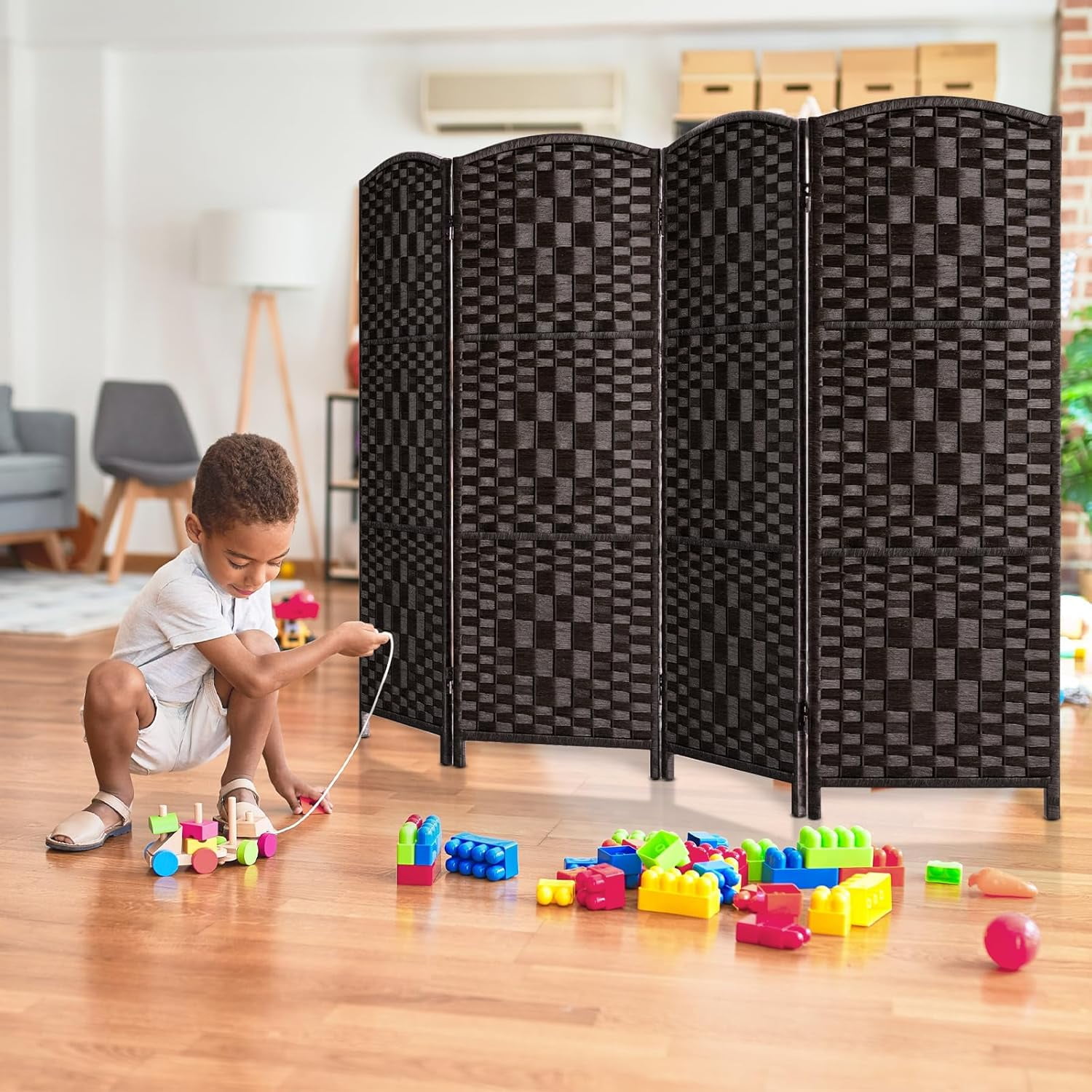 Small Room Divider Privacy Screen Folding Room Divider Wall, 46" Tall Room Dividers and Folding Privacy Screens, 4 Panel Dark Mocha Room Separator Partition Room Dividers, Temporary Wall