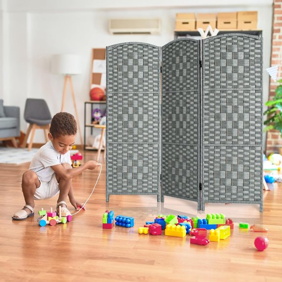 Small Room Divider, Privacy Screen, Short Room Dividers and Folding Privacy Screens, Foldable Temperary Wall Partitions, 3 Panel Grey Space Separation Separator